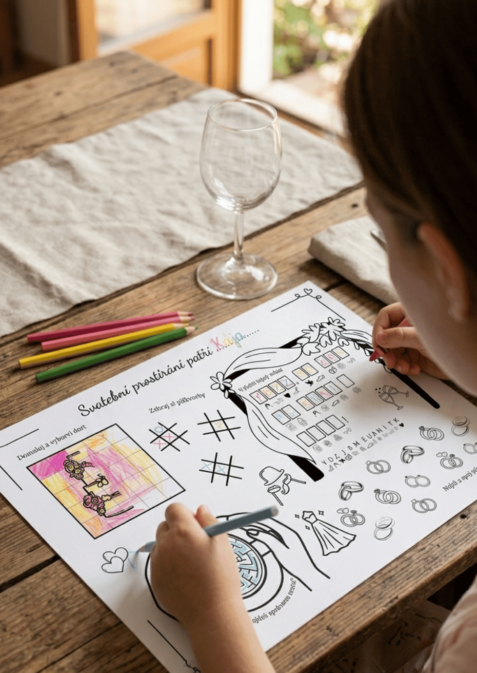 Svatební omalovánkové prostírání – kreativní zábava pro děti i dospělé